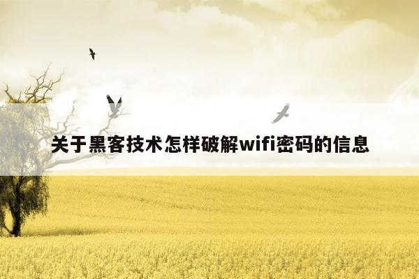 关于黑客技术怎样破解wifi密码的信息