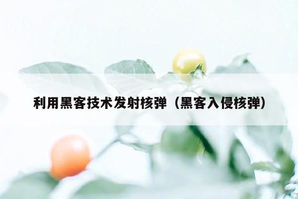 利用黑客技术发射核弹（黑客入侵核弹）