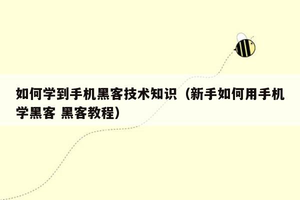 如何学到手机黑客技术知识（新手如何用手机学黑客 黑客教程）