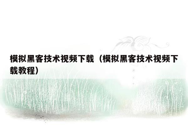 模拟黑客技术视频下载（模拟黑客技术视频下载教程）