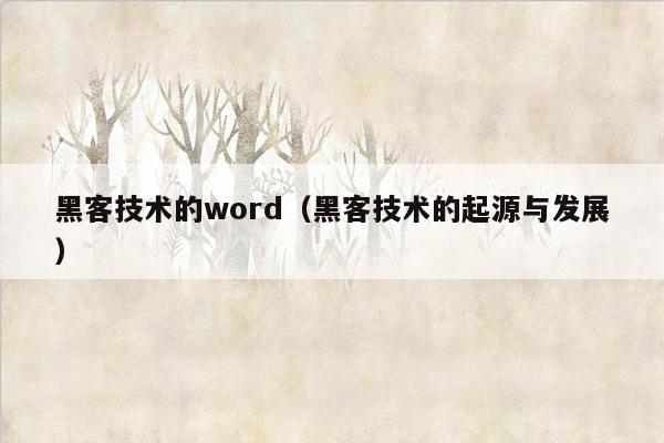 黑客技术的word（黑客技术的起源与发展）