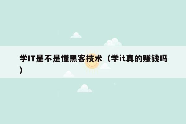 学IT是不是懂黑客技术（学it真的赚钱吗）