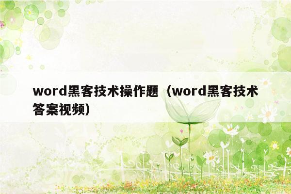 word黑客技术操作题（word黑客技术答案视频）