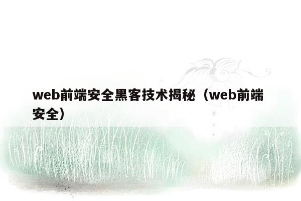 web前端安全黑客技术揭秘（web前端 安全）