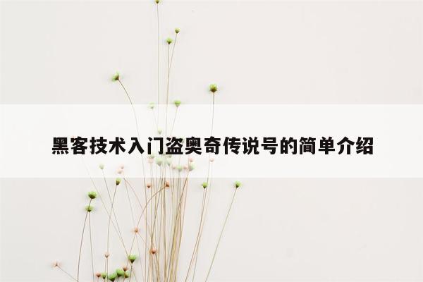 黑客技术入门盗奥奇传说号的简单介绍