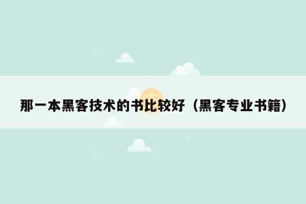 那一本黑客技术的书比较好（黑客专业书籍）